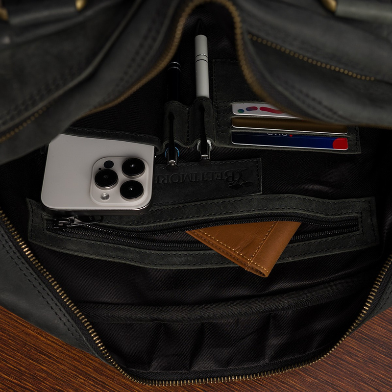 Duża solidna skórzana torba Beltimore na laptopa dokumenty czarna nubuk M88