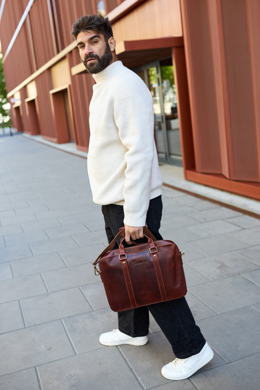 Torba męska skórzana na ramię laptopa duża koniakowa biznesowa Beltimore N06
