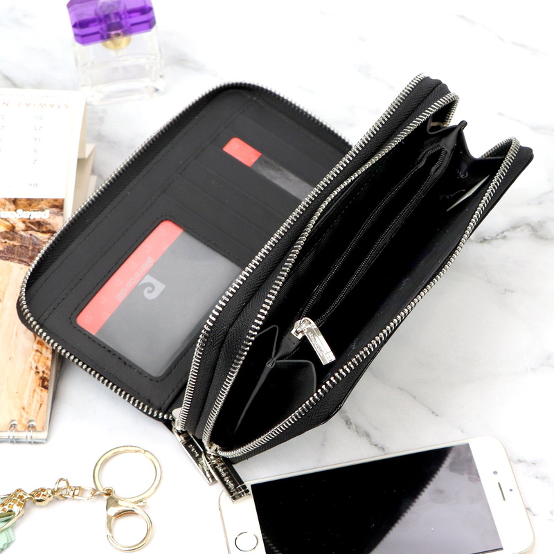 Pierre Cardin duży damski portfel skóra naturalna lakierowana roślinny wzór