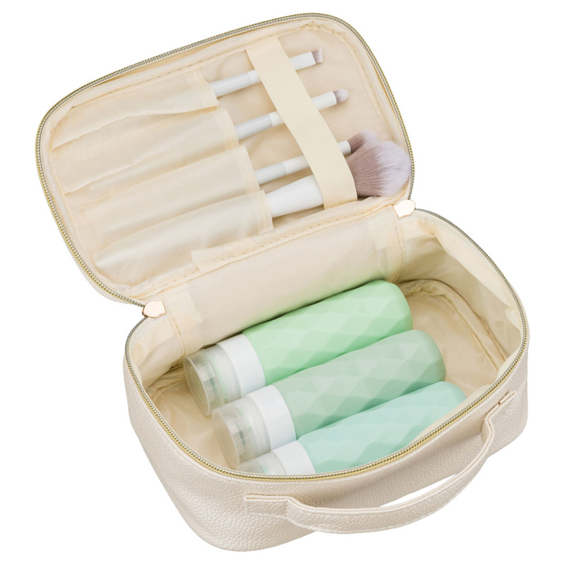 Praktyczna kosmetyczka ze skóry ekologicznej w jasnobeżowym kolorze - Rovicky