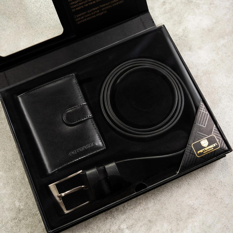 Meski zestaw prezentowy skóra naturalna Peterson PTN SET N4L-NGV-BW BLACK