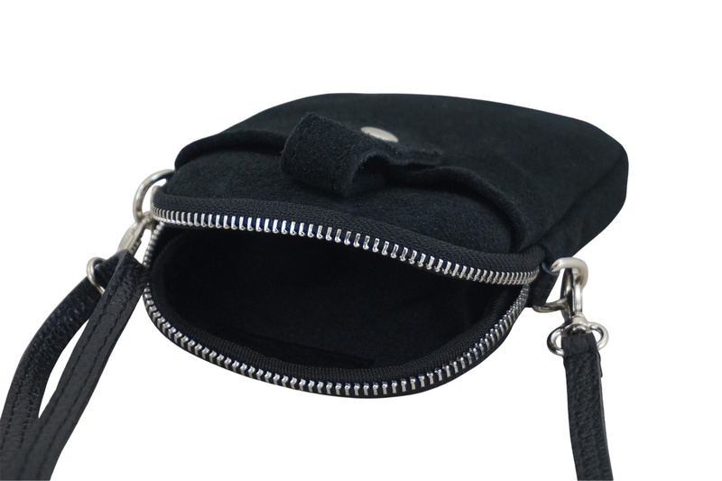 Etui na telefon ze skóry zamszowej - Czarne