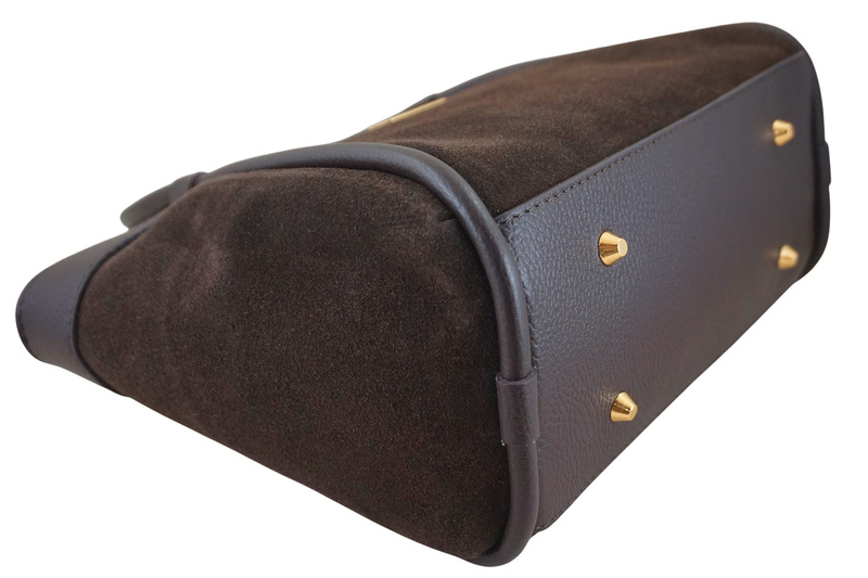 Elegancka torebka ze skóry zamszowej - Brązowa ciemna