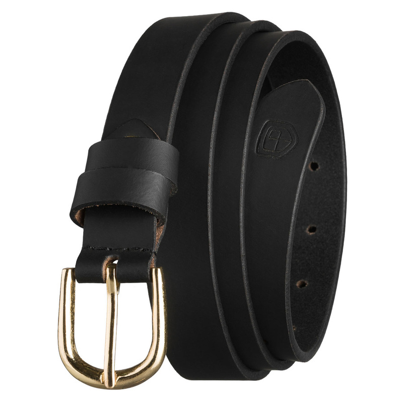 Elegancki pasek damski ze skóry naturalnej w czarnym kolorze ze złotą, klasyczną klamrą - Peterson
