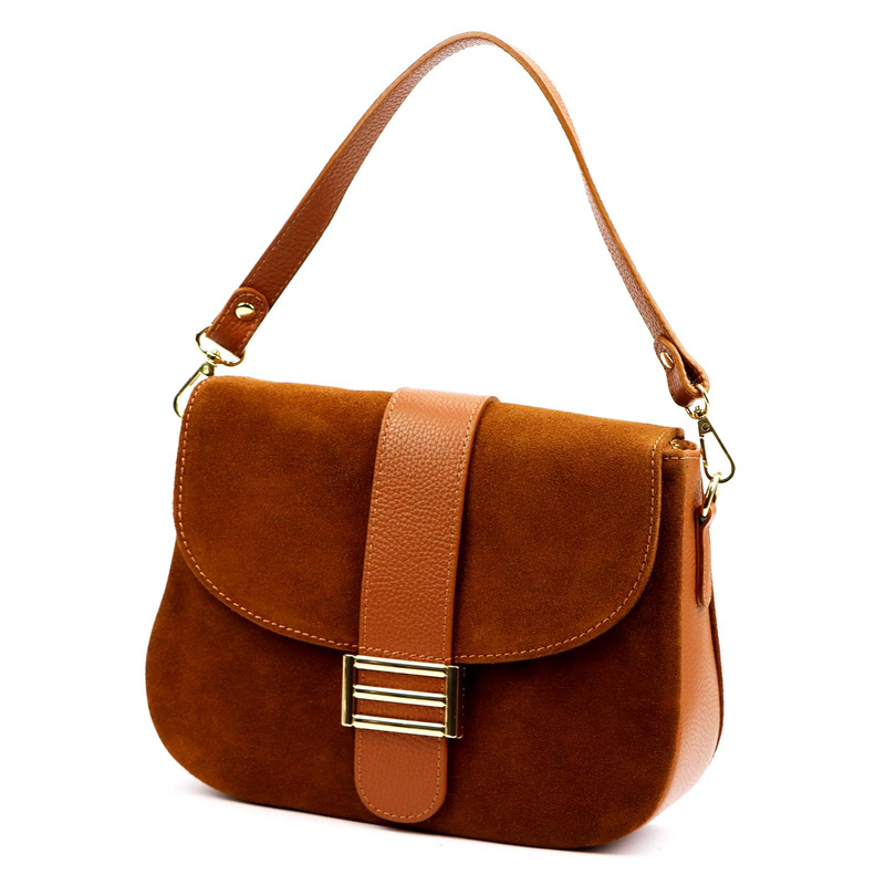 Vera Pelle Damska skórzana listonoszka torebka przez ramię z kieszenią