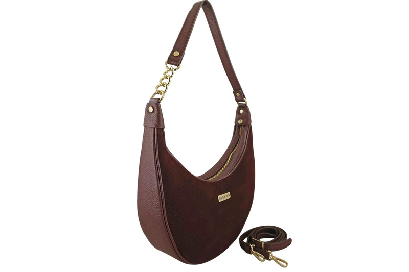 Stylowa torebka z zamszowym wykończeniem - Bordowa