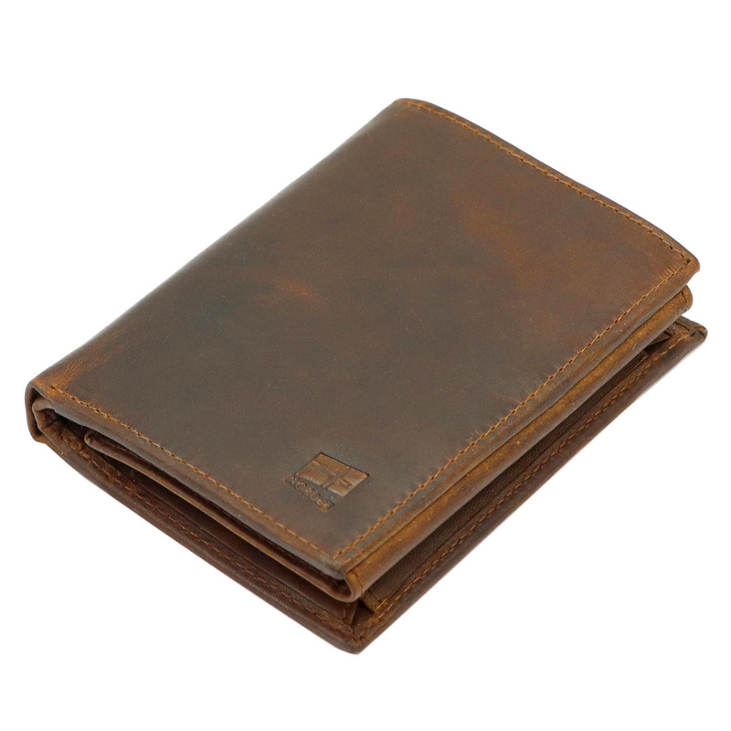 Rozbudowany pojemny pionowy składany skórzany męski portfel marki Nordee