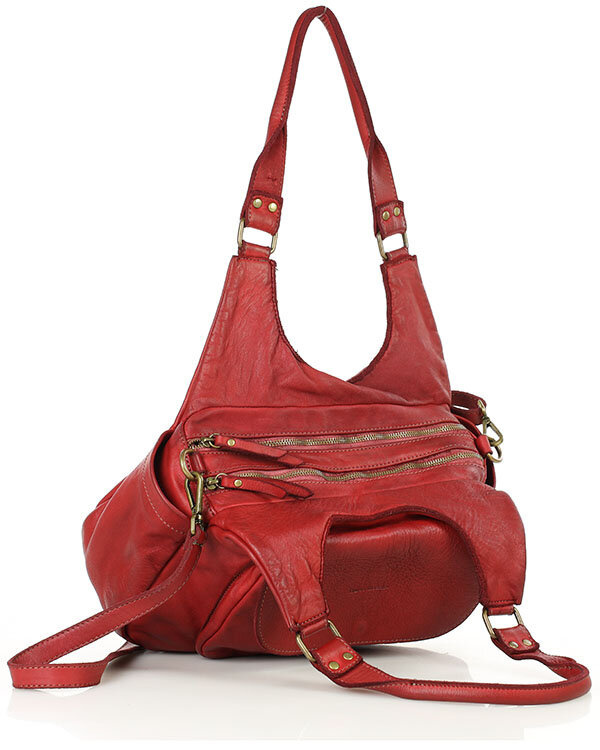 Włoska torebka skórzana z kieszenią retro bag handmade - MARCO MAZZINI bordo czerwona
