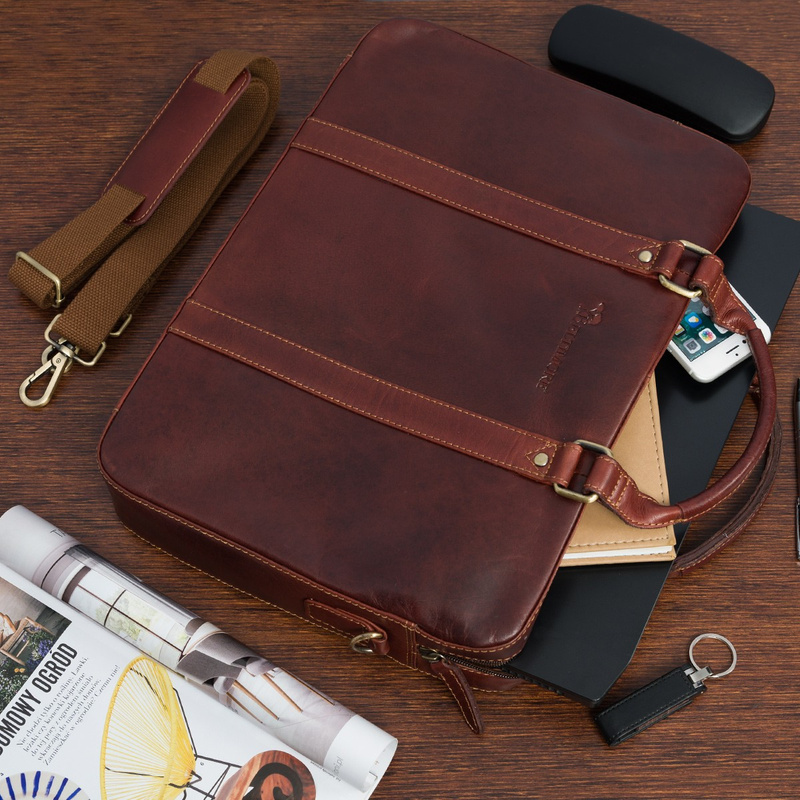 Torba męska skórzana na ramię laptopa duża koniakowa biznesowa Beltimore N06