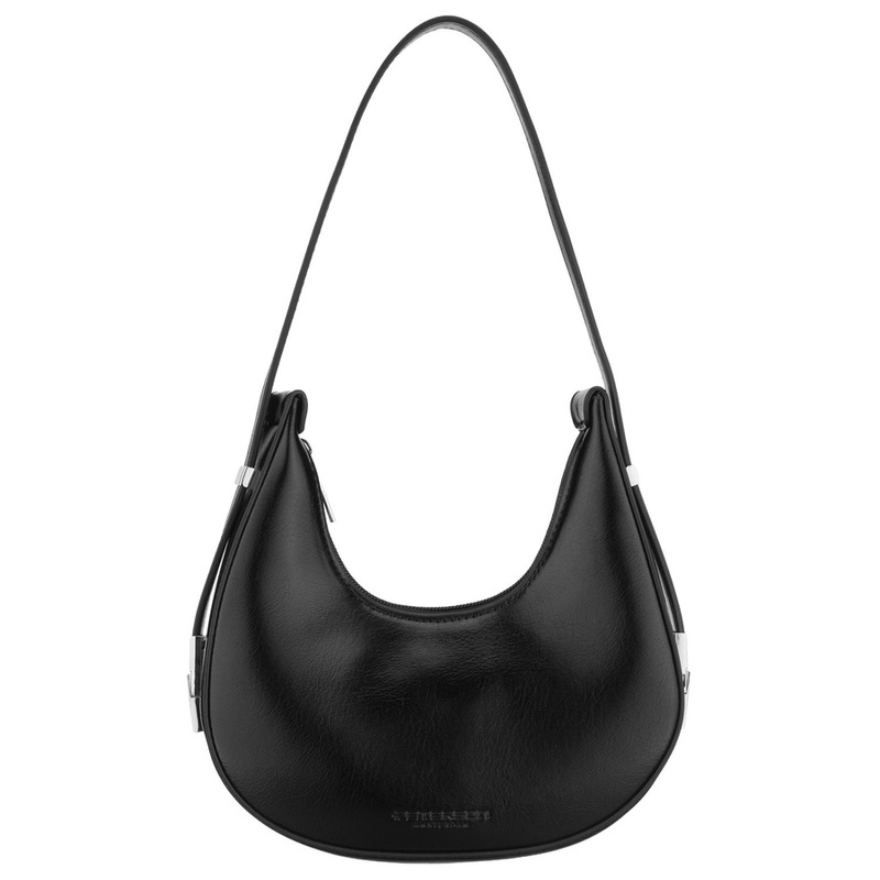 Listonoszka-bagietka damska ze skóry ekologicznej w czarnym kolorze zamykana suwakiem - Peterson