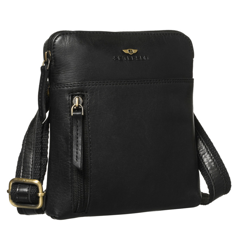 Listonoszka męska ze skóry naturalnej w czarnym kolorze, jednokomorowa i zamykana suwakiem - Peterson