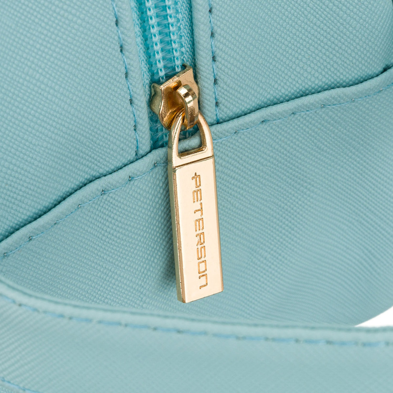 Niebieska kosmetyczka z tkaniny syntetycznej wyposażona w przezroczysty panel - Peterson