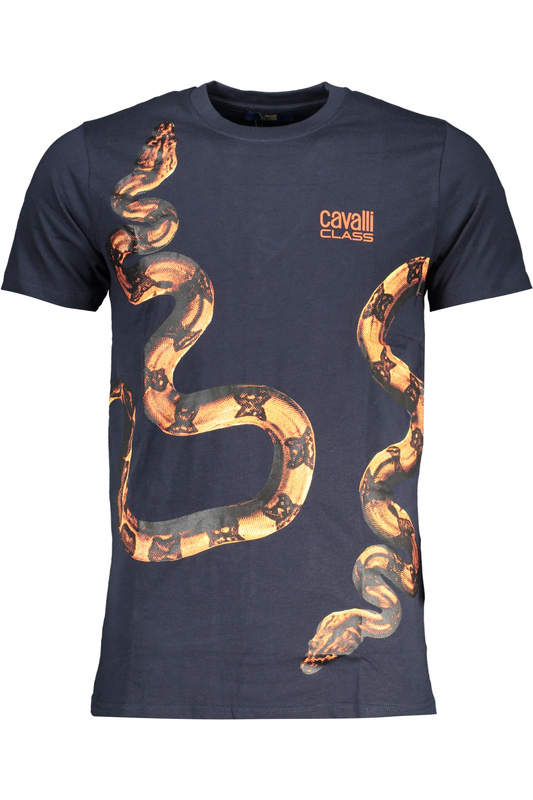 NIEBIESKI T-SHIRT MĘSKI Z KRÓTKIM RĘKAWEM KLASY CAVALLI