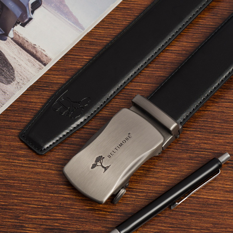 Pasek męski skórzany klamra automatyczna czarny Beltimore A50 : Kolory - czarny,