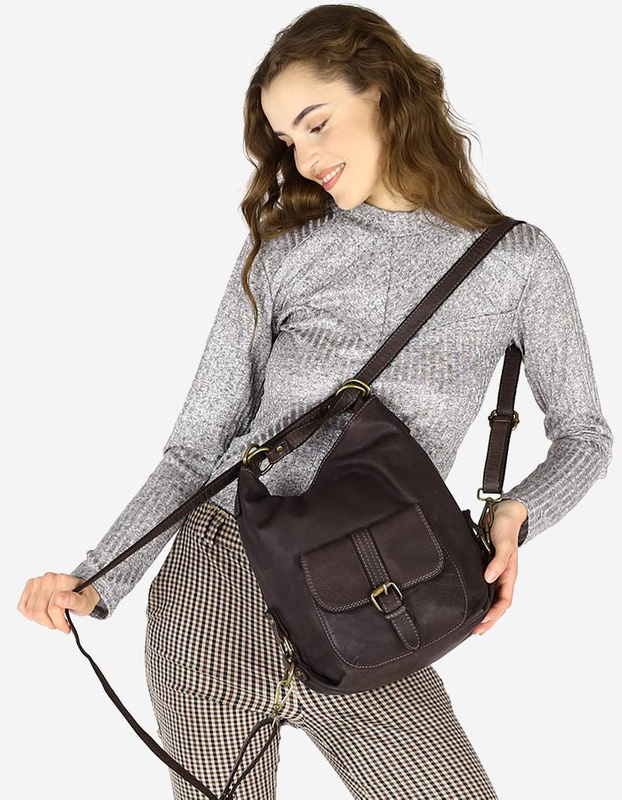 Torba skórzana dla wymagających z opcją plecak old school leather bag - MARCO MAZZINI ciemny brąz caffe