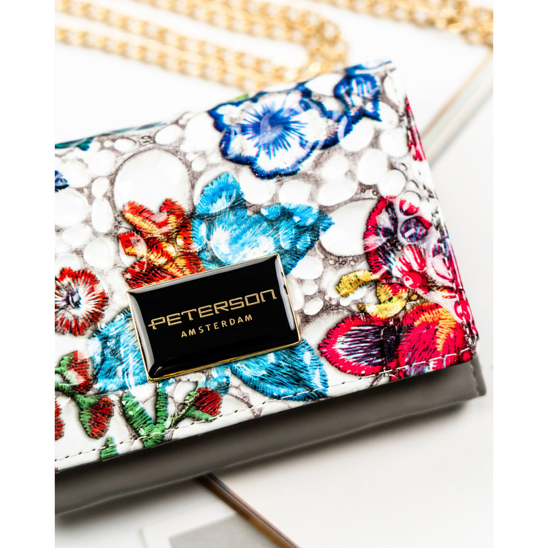 Wielokolorowy portfel damski ze skóry naturalnej zamykany zatrzaskiem i biglem - Peterson
