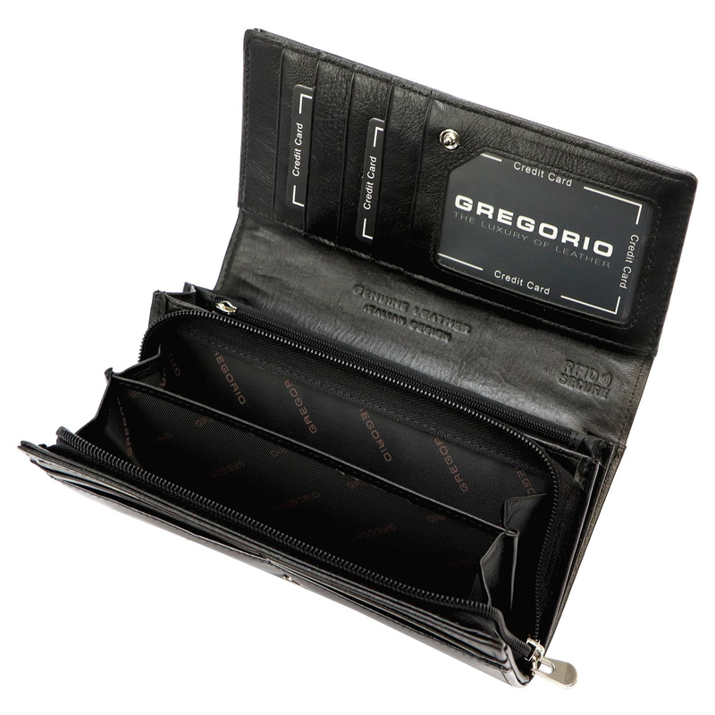 Gregorio damski portfel skóra naturalna podłużna klasyczna portmonetka