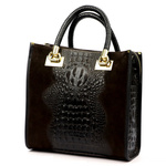Vera Pelle damski kuferek skórzany torebka do ręki skóra krokodyla