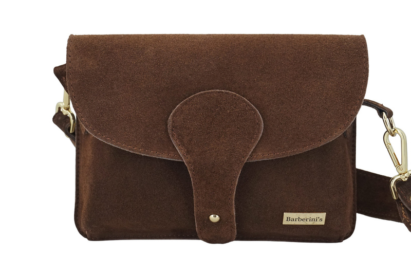 Zamszowa listonoszka na szerokim pasku - Brązowa