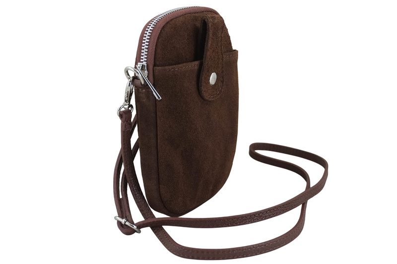 Etui na telefon ze skóry zamszowej - Brązowe
