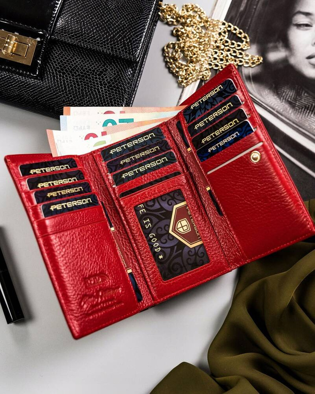 Skórzany portfel damski na bigiel i zatrzask - Peterson