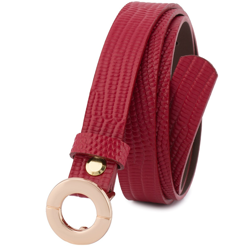 Skórzany pasek damski do spodni sukienki czerwona skóra nat 1,8 cm Beltimore O15 : Kolory - czerwony, Rozmiar pasków - r.85-100 cm
