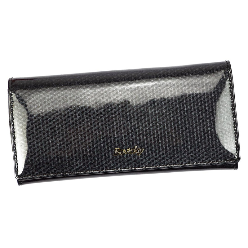 Rovicky klasyczny podłużny portfel duży skóra naturalna lakierowana RFID