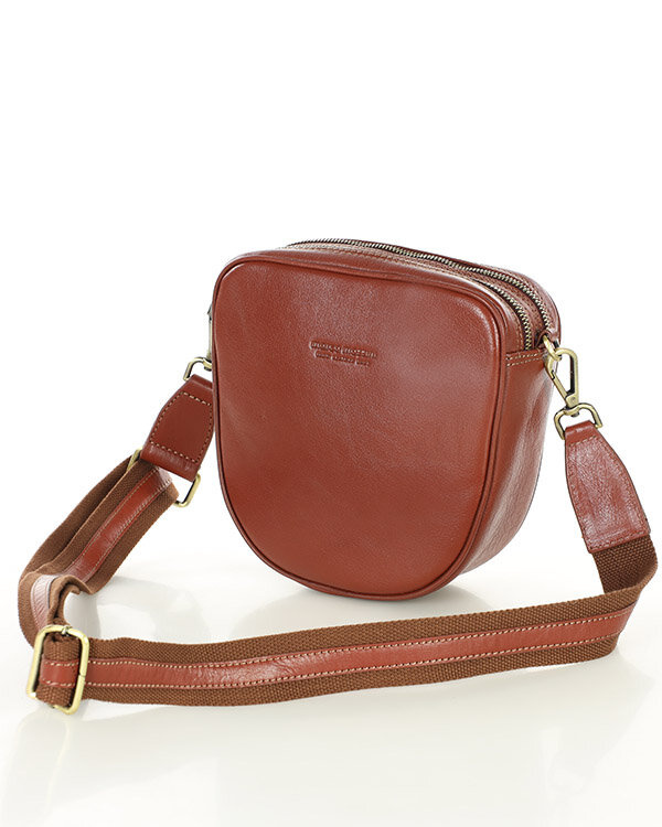 Torba skórzana na dwa zamki crossbody camera bag - MARCO MAZZINI brązowy
