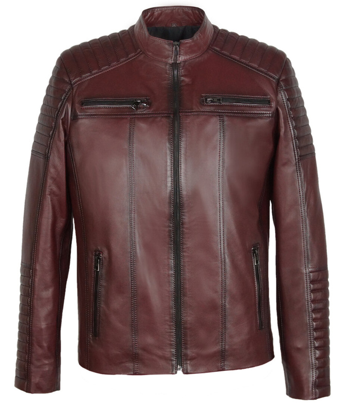 Bukowski męska skórzana kurtka casual zapinana na zamek stójka dekolt