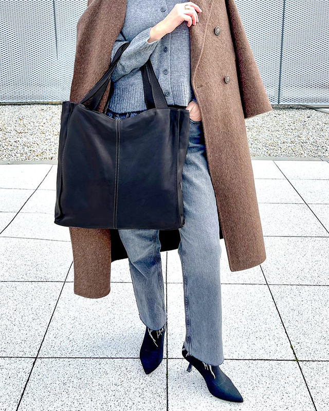 MARCO MAZZINI Torebka miejski shopper bag skóra naturalna handmade czarny