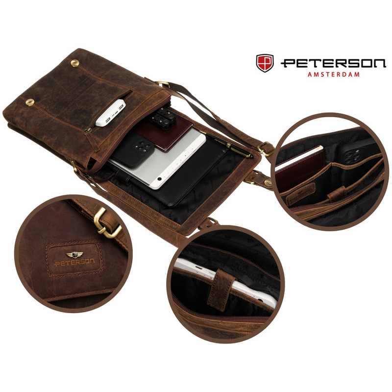 Saszetka męska z naturalnej skóry Peterson PTN 996-B-NSH