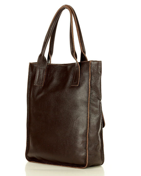 Torebka skórzany shopper bag z kieszeniami - MARCO MAZZINI Ravenna ciemny brąz caffe