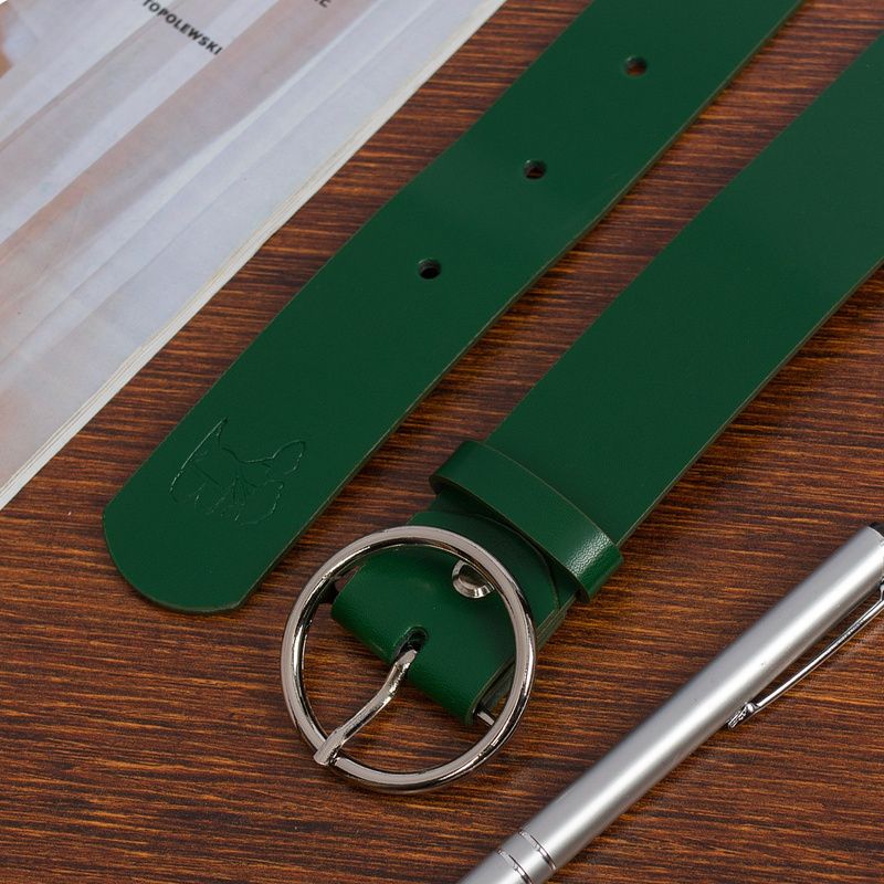 Skórzany pasek damski do spodni sukienki zielony skóra nat. 3,5 cm Beltimore B83 : Kolory - zielony,