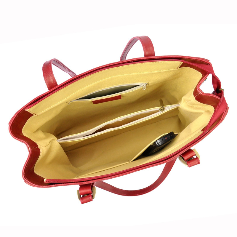 Skórzana elegancka shopperbag pojemna na ramię z kieszeniami Florence