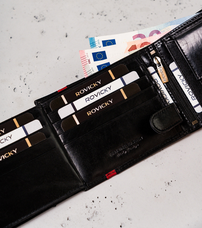 Zapinany Skórzany męski portfel Rovicky z RFID