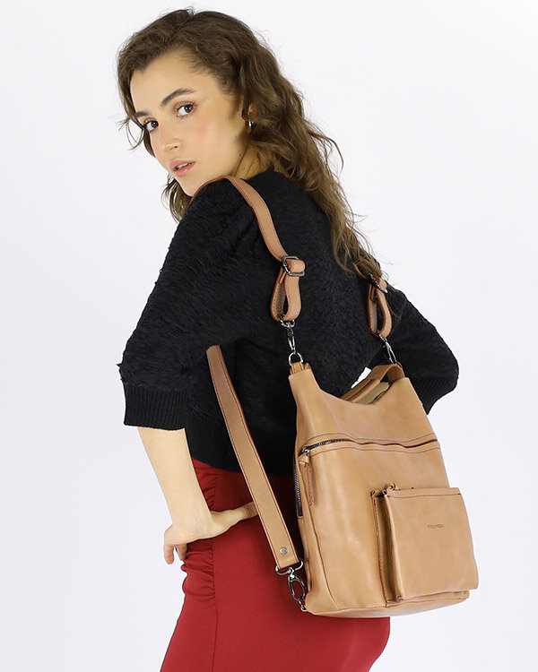 Ekskluzywna torebka skórzana premium z kieszonkami MARCO MAZZINI beżowa