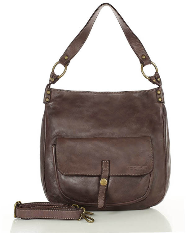 Torebka worek skóra naturalna hobo bag - MARCO MAZZINI brąz