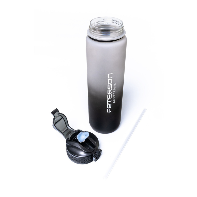 Bidon o pojemności 1000ml w biało-czarnym kolorze ze słomką - Peterson