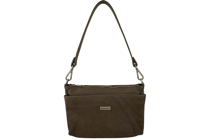 Pojemna torebka listonoszka ze skóry i zamszu - Beżowa ciemna