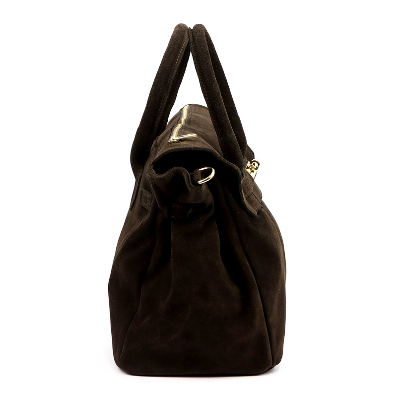 Camilla zamszowy kuferek skóra naturalna duża torebka na ramię kieszenie