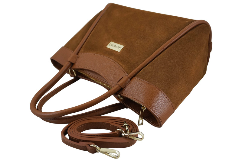 Elegancka torebka ze skóry zamszowej - Brązowa jasna