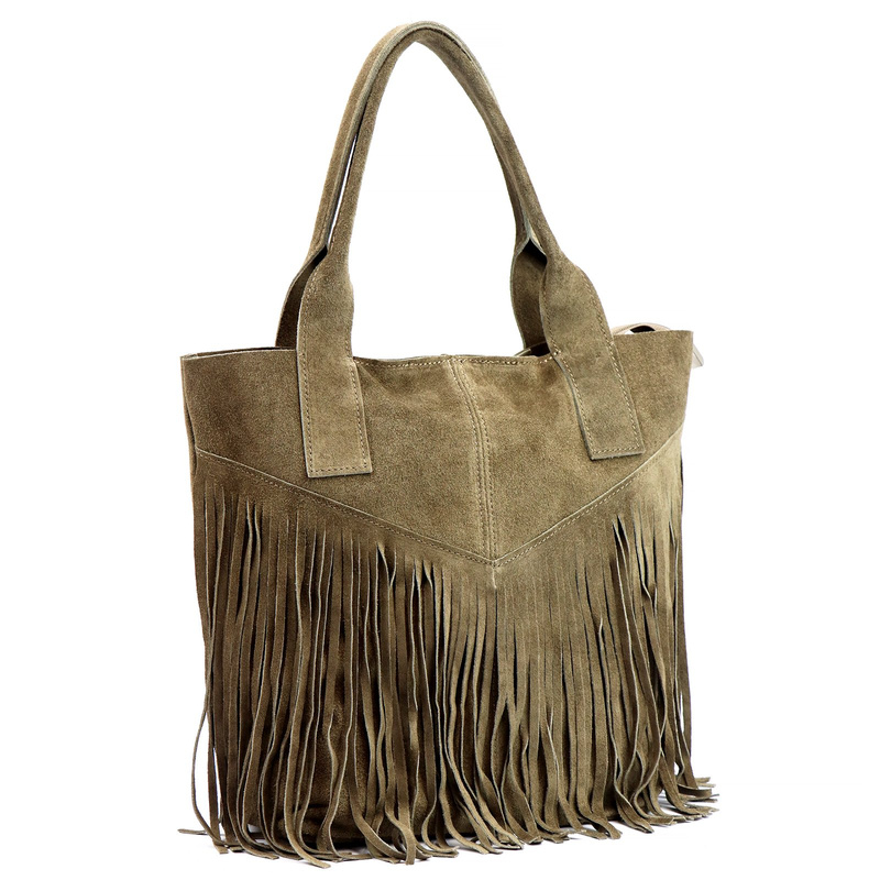 Luka damska shopperbag skórzana zamszowa torebka na ramię z frędzlami