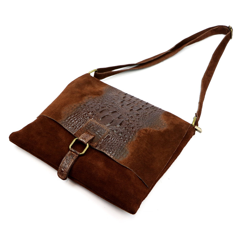 Vera Pelle damska listonoszka skórzana torebka na ramię skóra krokodyla