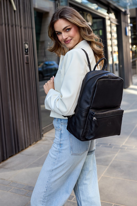 Skórzany plecak A4 duży pojemny do szkoły Włoski kremowy P16