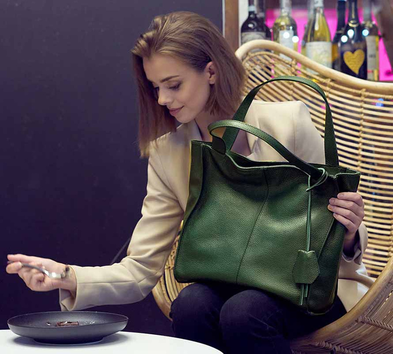 Modna torebka damska skórzany shopper bag - MARCO MAZZINI Portofino Max ciemny zielony