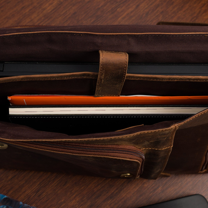 Torba męska skórzana na ramię laptopa 15" duża A4 brązowa nubuk biznesowa Beltimore N26