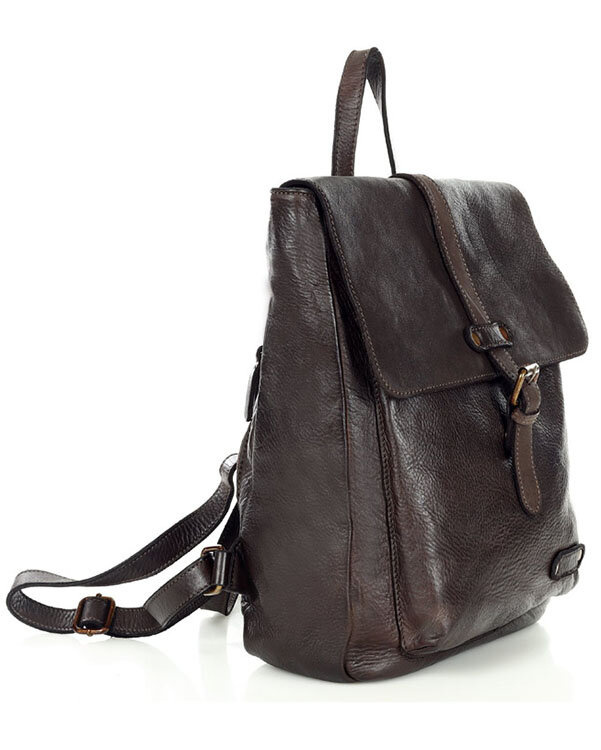 MARCO MAZZINI Miejski plecak skórzany w stylu old look handmade leather ciemny brąz caffe