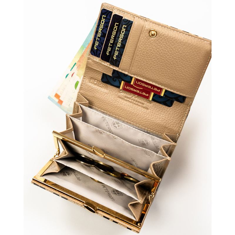 Portfel damski ze skóry ekologicznej i naturalnej w złotym kolorze w cętki - Peterson
