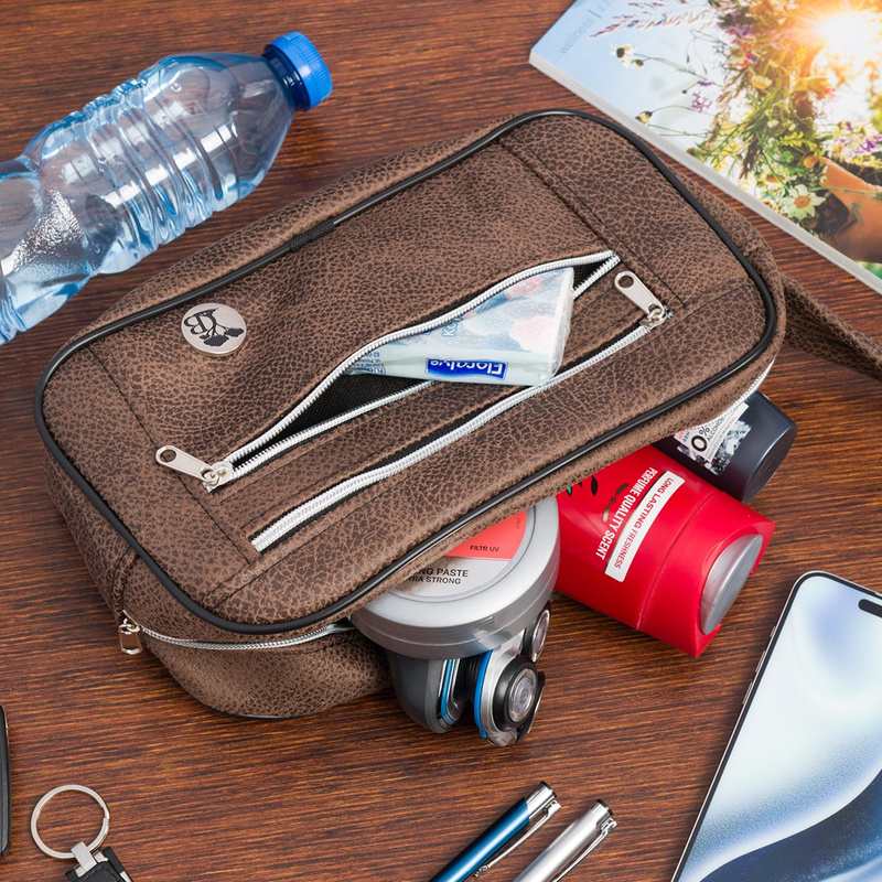 Kosmetyczna podróżna saszetka elegancka uniseks brąz nubuk Beltimore R25