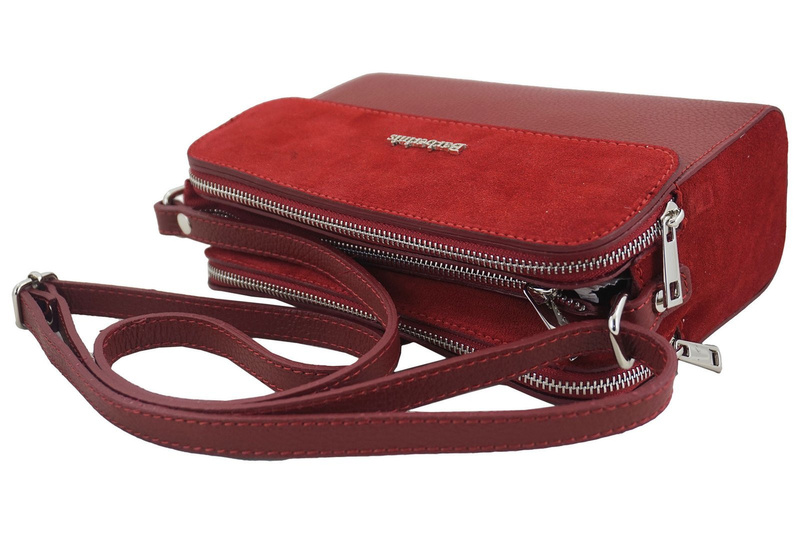 Torebka skórzana crossbody zamszowa - Czerwona